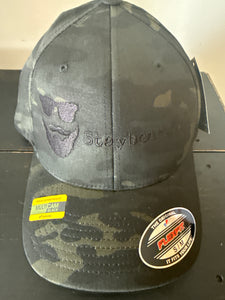 Flexfit Camo “Hats” Black on Dark Camo. Solid back.