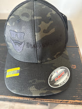 Flexfit “Hats” Camo w/Mesh back. Black embroidery